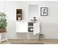 Mobile da ingresso con coppia di cubi, vani e specchio, finitura Bianco lucido e Miele, ZLCINGMIEL4