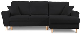 Divano angolare nero allungabile e con contenitore (con penisola a destra/con chaise lounge) con rivestimento in bouclé Kyoto – Cosmopolitan Design