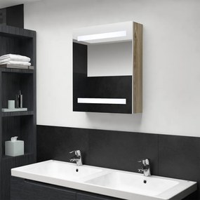 Armadietto Bagno Con Specchio E Led Bianco E Rovere 50x14x60 Cm /