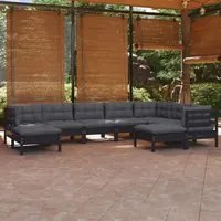 Set Divani da Giardino 9 pz con Cuscini Neri Massello di Pino 3096711