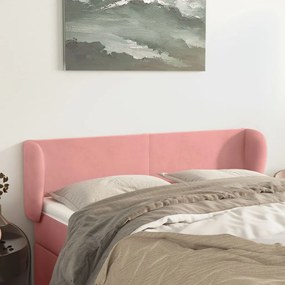 Testiera Ad Orecchio Rosa 147x23x78/88 Cm İn Velluto /