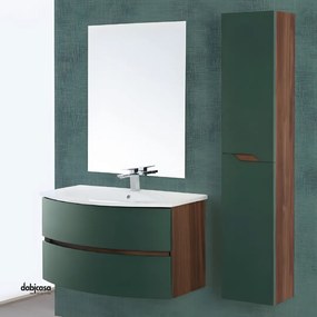 Mobile Bagno Sospeso "Maiori" Curvo Da 90 Cm Verde Bottiglia/Noce Canaletto