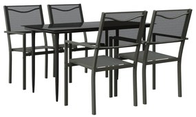 Set da pranzo da giardino 5 pz nero in acciaio e textilene