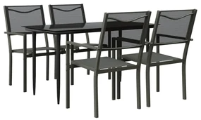 Set da pranzo da giardino 5 pz nero in acciaio e textilene