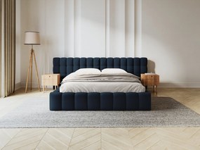 Letto matrimoniale Mamaia in tessuto strutturato Neve con contenitore e testiera doppia - 200x200 cm