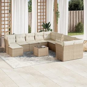 Set divani da giardino 12 pz con cuscini beige in polyrattan