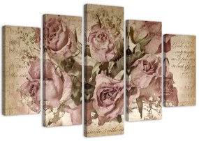 Quadri Quadro 5 pezzi Stampa su tela Fiori di rose rosa  Dimensioni 150x100