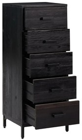 Cassettiera nera 42x35x110 cm in legno massello di pino