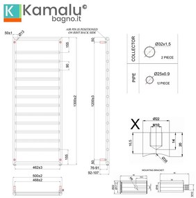 Kamalu - radiatore bagno 1300x500mm cromato interasse 462 mm kam-d7013c