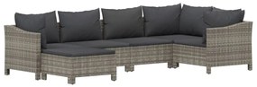 Set divani da giardino 6 pz con cuscini in polyrattan grigio