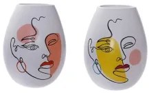 Vaso DKD Home Decor 22,5 x 22,5 x 29 cm Viso Bianco Resina Multicolore (2 Unità)