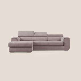 Zeno Divano angolare con pouf estraibile poggiapiedi in tessuto morbido impermeabile T02 rosa