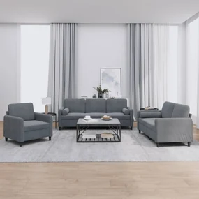 Set di divani 3 pz con cuscini grigio scuro in velluto