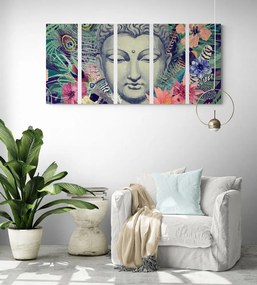 Quadri 5 pezzi – Buddha su sfondo esotico