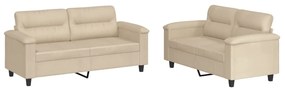 Set divani 2 pz con cuscini crema in tessuto microfibra