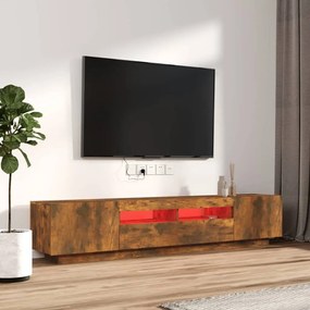Set mobili tv 2pz con luci led rovere fumo in legno multistrato