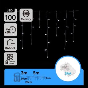 Aigostar - Catena LED da esterno 100 LED / 8 modalità / 3xAA / 8x0,6 m / IP44 / Bianco freddo