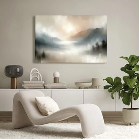 Quadro su tela – Montagne nebbiose e lago