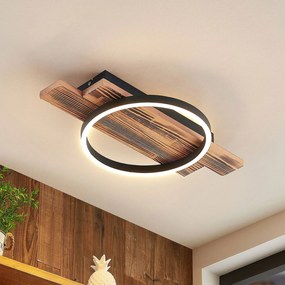 Plafoniera LED Lindby Sentoa, legno, lunghezza 52,8 cm, 3.000 K