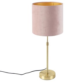 Lampada da tavolo oro/ottone con paralume in velluto rosa 25 cm - Parte