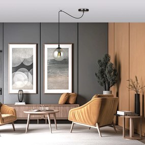 Sospensione 1 Luce Ginevra In Acciaio Nero Con Cavo Lungo E Vetro Fumè