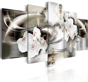 Quadro Orchidee tra onde d'oro  Colore Bianco, Dimensioni e Misure 100x50