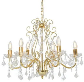 Lampadario Con Perline Di Cristallo Dorato Tondo 6 E14 /