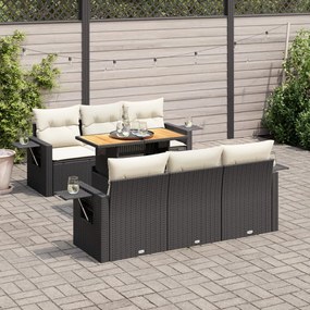 Set divani da giardino con cuscini 7pz nero polyrattan