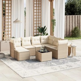 Set divano da giardino 8 pz con cuscini beige in polyrattan