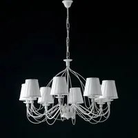 Lampadario Provenzale Fiammingo 8 Luci Ferro e Paralumi Bianco Serie Rustico