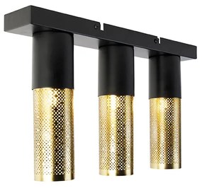 Plafoniera industriale nera con oro oblunga 3 luci - Raspi