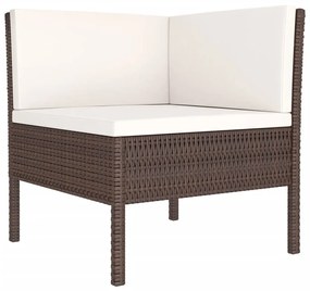 Set Divani da Giardino 5 pz con Cuscini in Polyrattan Marrone