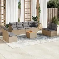 Set Divano da Giardino 9 pz con Cuscini Beige in Polyrattan 3223581