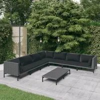 Set Divani Giardino 8 pz con Cuscini in Polyrattan Grigio Scuro 3099847