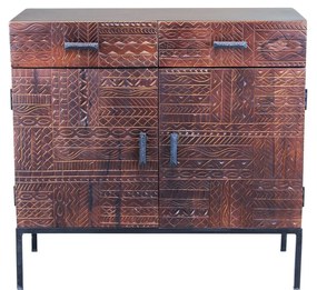 MANTRA - comò con decoro 2 ante 2 cassetti legno e ferro