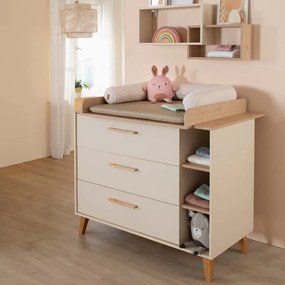 Cassettiera per bambini color crema/di colore naturale con effetto rovere con fasciatoio 117x103x78 cm Jil – Roba