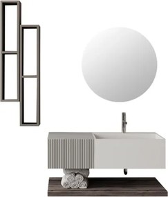 Lavabo 60 cm con cassetto laterale 40 cm grigio specchio e mensola inferiore Rovere Scuro - Itaca