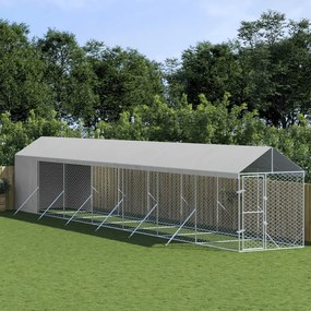 Cuccia Cani Da Esterno Tetto Argento 2x14x2,5 M Acciaio Zincato /