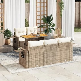 Set divano da giardino 6 pz con cuscini beige in polyrattan