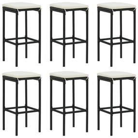 Sgabelli Da Bar Con Cuscini 6 Pz Neri İn Polyrattan /