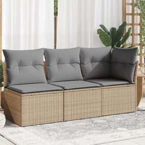 Divano da giardino con cuscini a 3 posti beige in polyrattan