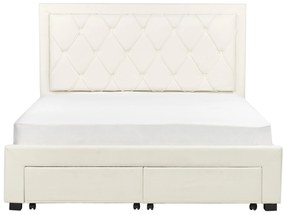 Letto matrimoniale con contenitore velluto crema chiaro 160 x 200 cm LIEVIN Beliani