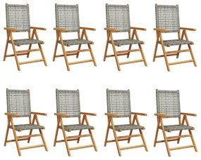 Sedie giardino reclinabili 8pz grigie polyrattan legno massello