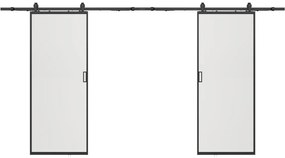 Porte scorrevole doppia esterno muro 2 x H205 x L63 cm Alluminio e Vetro temperato smerigliato - LINCI II