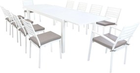 DEXTER - set tavolo in alluminio cm 200/300 x 100 x 74 h con 8 sedie e 2 poltrone Dexter