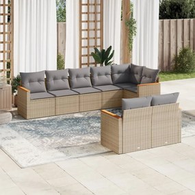 Set divano da giardino 8 pz con cuscini beige misto polyrattan