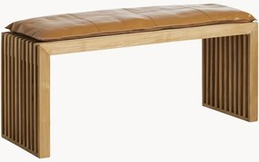 Panca imbottita in legno di teak con cuscino in pelle Rib