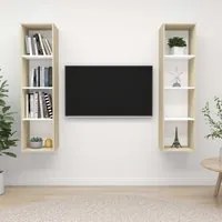 Mobile TV a Parete 2 pz Bianco e Rovere Sonoma in Truciolato cod mxl 26052