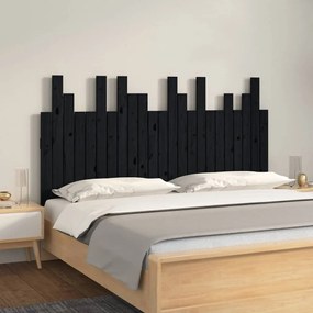 Testiera Da Parete Nera 146,5x3x80 Cm İn Legno Massello Di Pino /