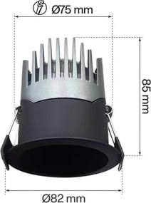 Faro LED da Incasso 15W Nero Ø75mm IP65 CCT UGR19 con driver Philips Colore Bianco Variabile CCT